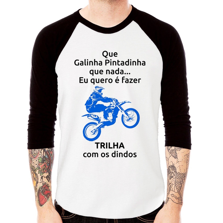 Camiseta Raglan Trilha com os dindos (moto azul) Manga 3/4