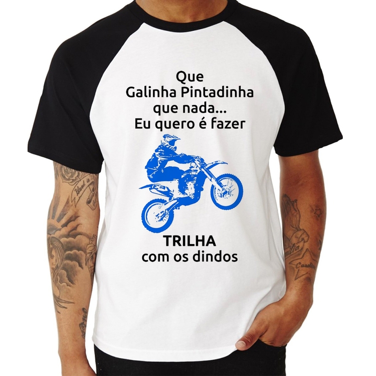Camiseta Raglan Trilha com os dindos (moto azul)