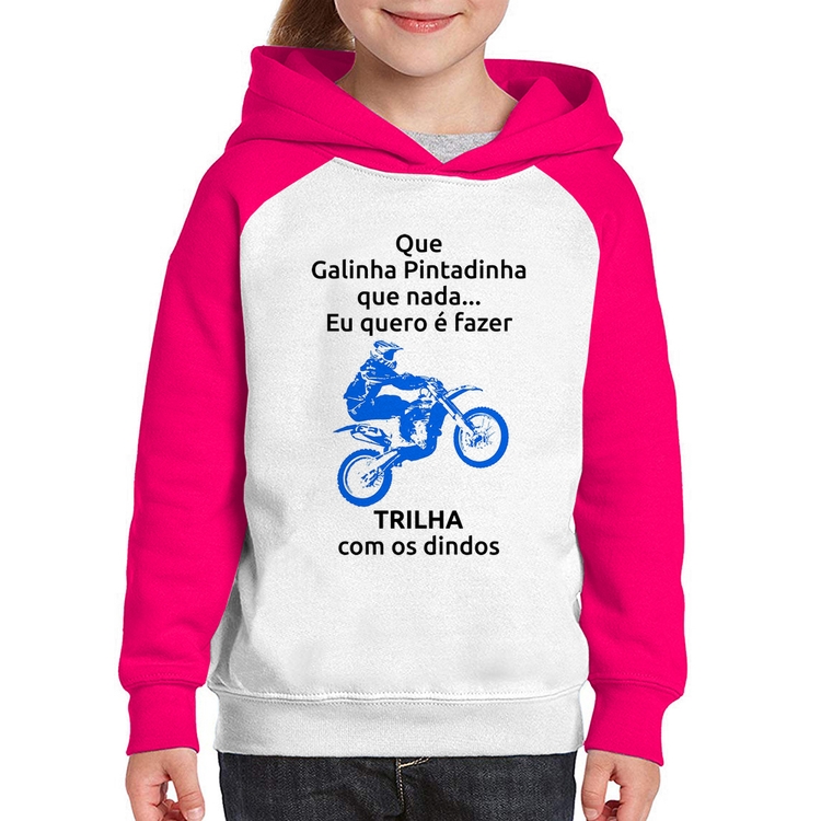 Moletom Infantil Trilha com os dindos (moto azul) - Branco/Rosa