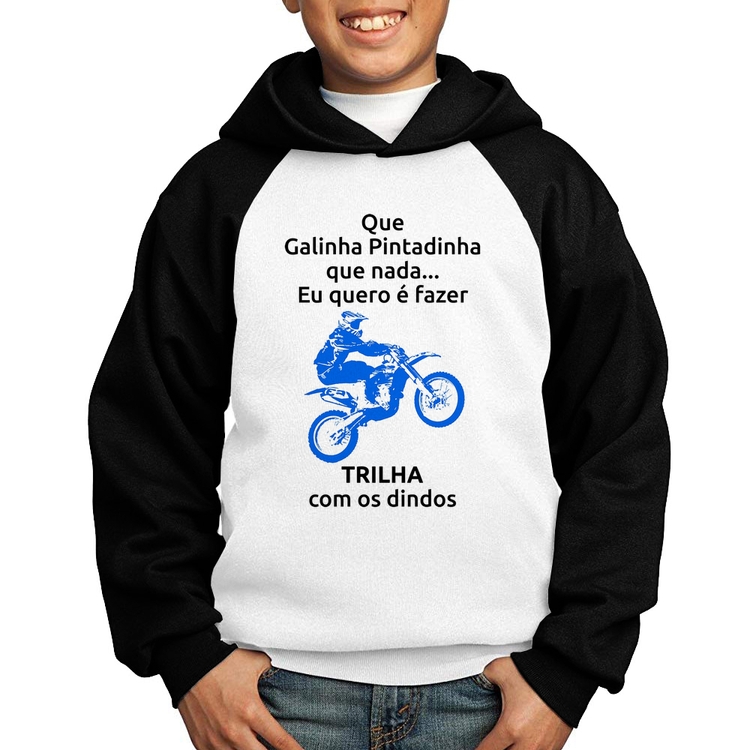 Moletom Infantil Trilha com os dindos (moto azul) - Branco/Preto