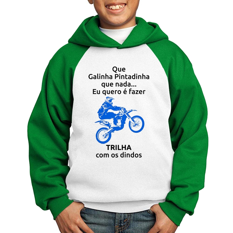 Moletom Infantil Trilha com os dindos (moto azul) - Branco/Verde