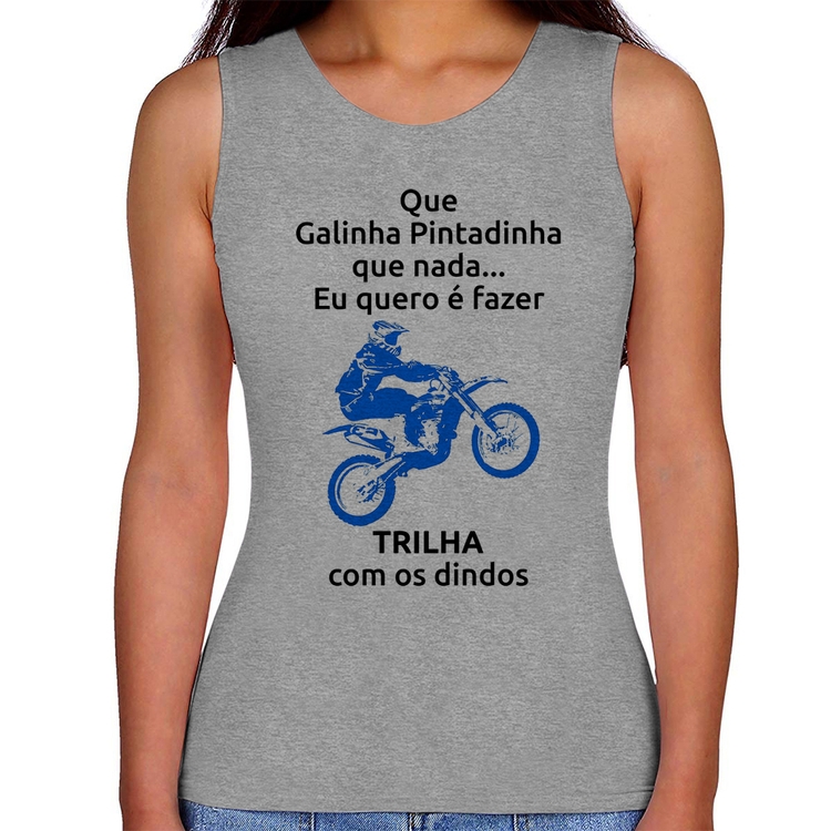 Regata Feminina Trilha com os dindos (moto azul) - Cinza