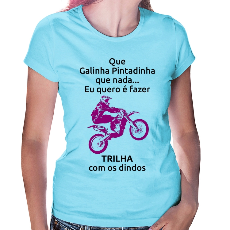 Baby Look Trilha com os dindos (moto rosa) - Azul Bebê