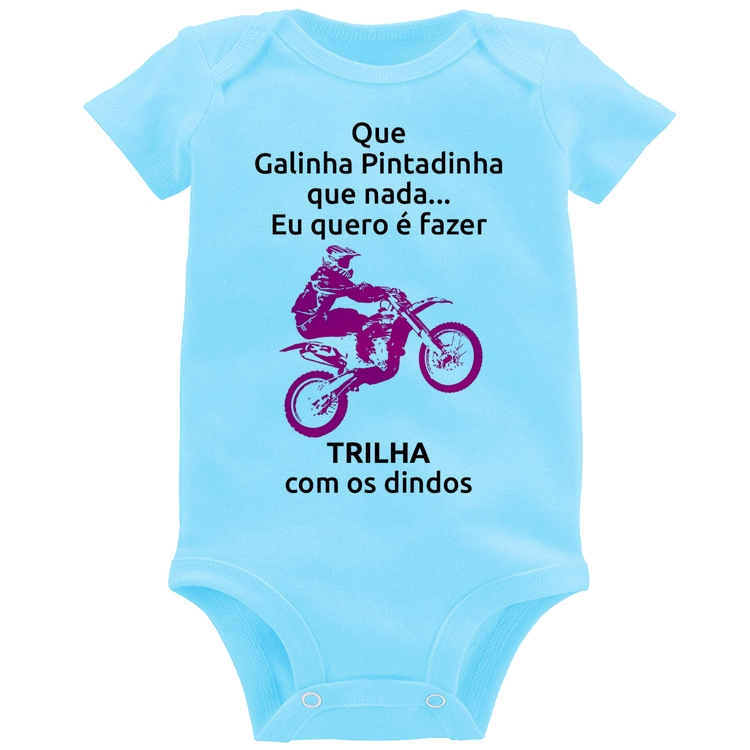 Body Bebê Trilha com os dindos (moto rosa) - Azul Bebê