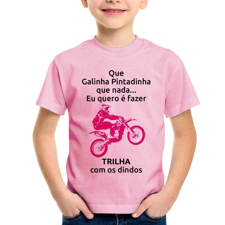 Camiseta Infantil Trilha com os dindos (moto rosa) - Rosa Bebê