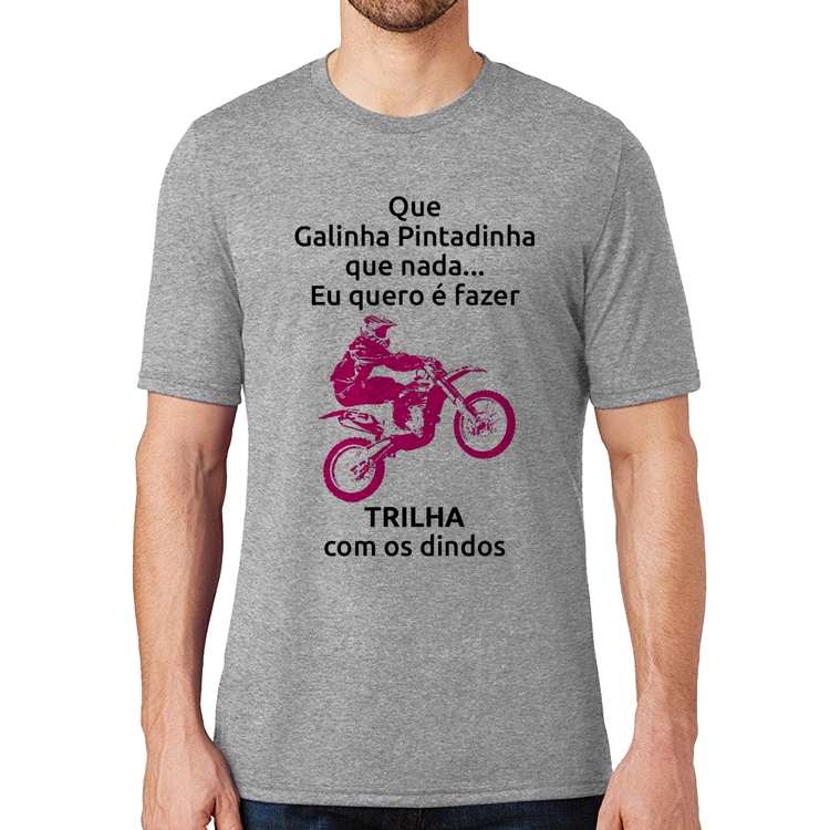 Camiseta Trilha com os dindos (moto rosa) - Cinza