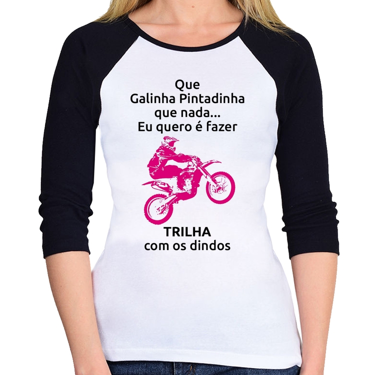 Baby Look Raglan Trilha com os dindos (moto rosa) Manga 3/4
