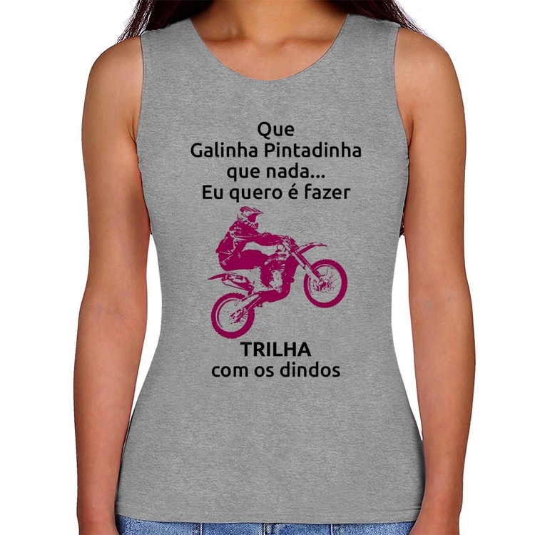 Regata Feminina Trilha com os dindos (moto rosa) - Cinza