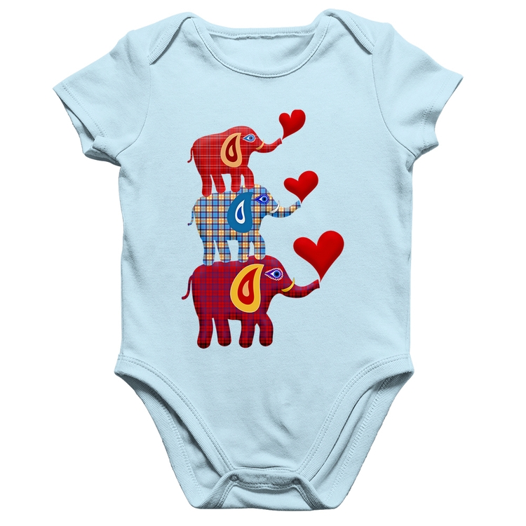 Body Bebê Algodão Trio Elefantes  - Azul Bebê