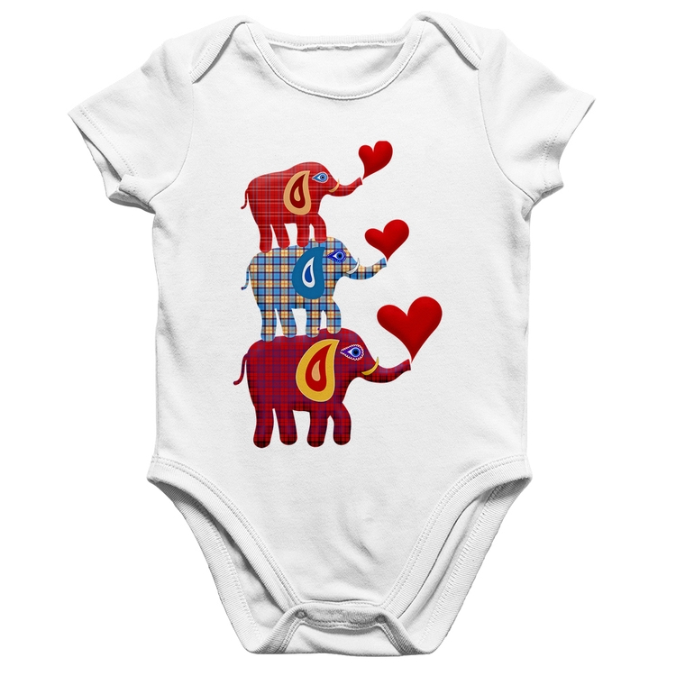 Body Bebê Algodão Trio Elefantes  - Branco