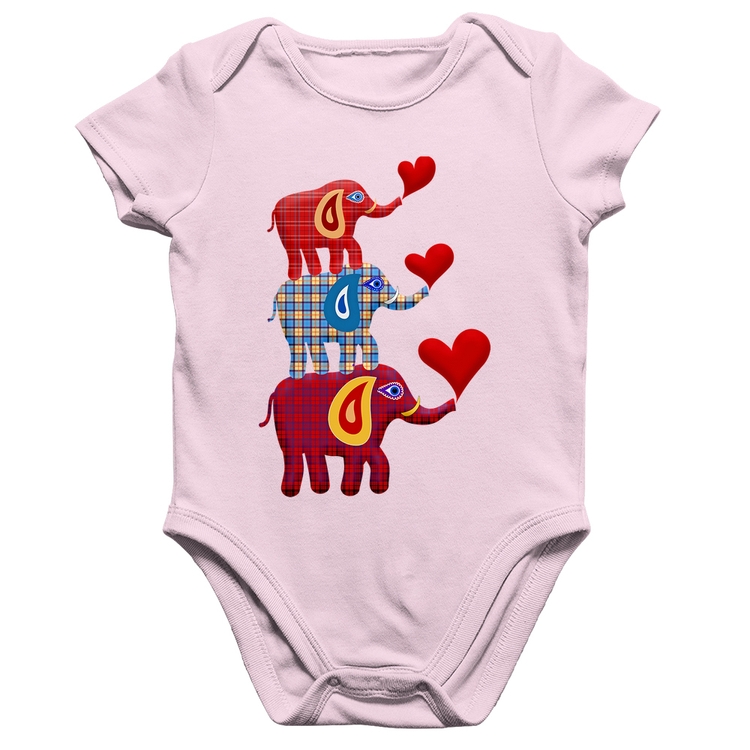 Body Bebê Algodão Trio Elefantes  - Rosa Bebê