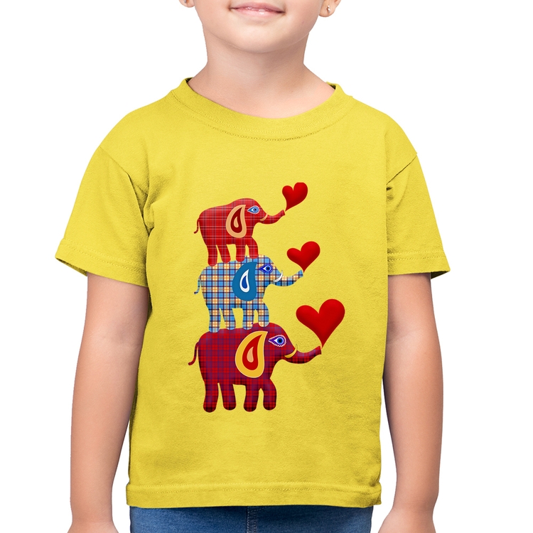 Camiseta Algodão Infantil Trio Elefantes  - Amarelo Canário