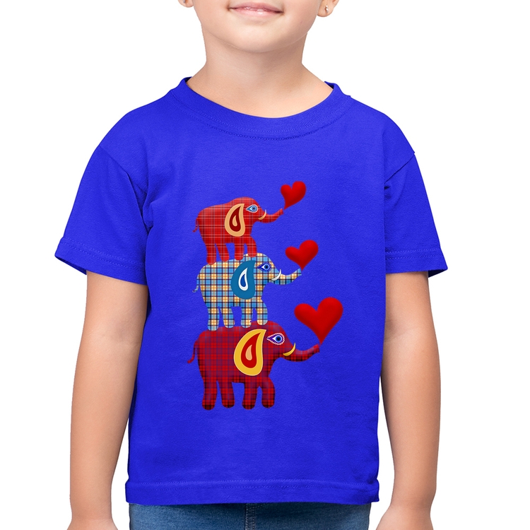 Camiseta Algodão Infantil Trio Elefantes  - Azul Royal