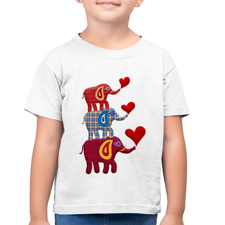 Camiseta Algodão Infantil Trio Elefantes  - Branca
