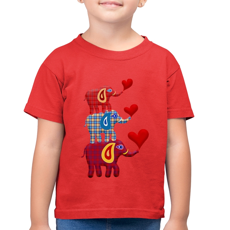 Camiseta Algodão Infantil Trio Elefantes  - Vermelha