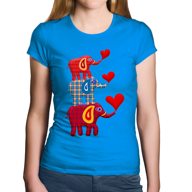 Baby Look Algodão Trio Elefantes  - Azul