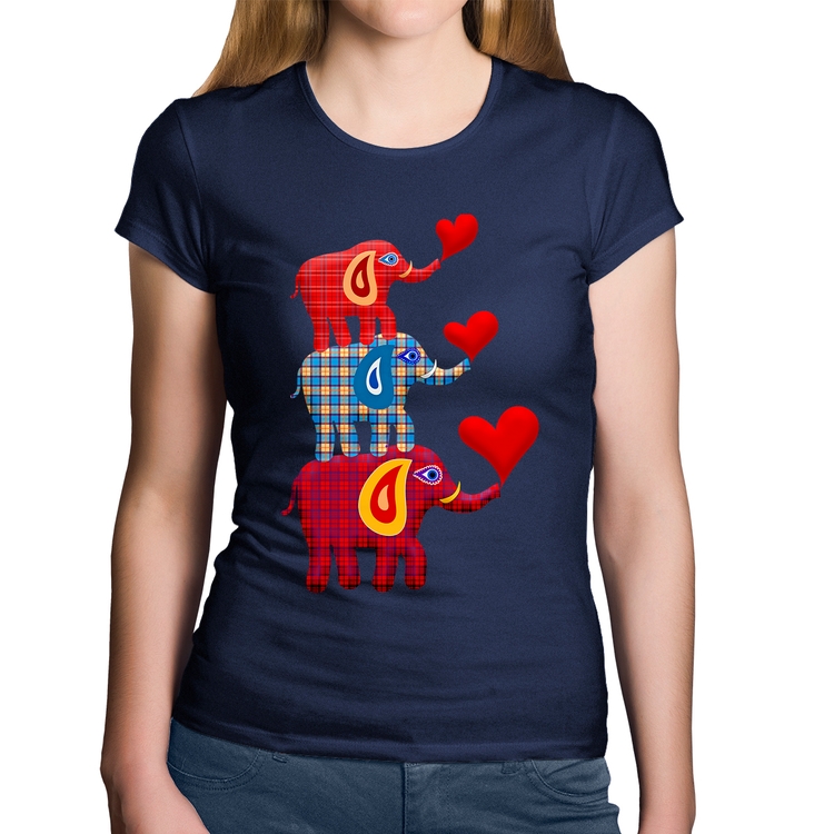 Baby Look Algodão Trio Elefantes  - Marinho