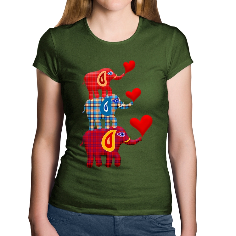 Baby Look Algodão Trio Elefantes  - Musgo