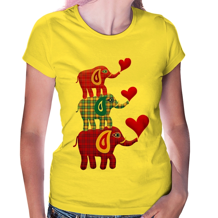 Baby Look Trio Elefantes  - Amarela