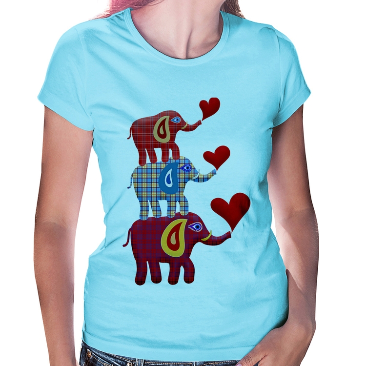 Baby Look Trio Elefantes  - Azul Bebê