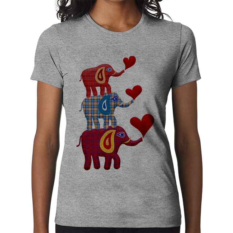 Baby Look Trio Elefantes  - Cinza