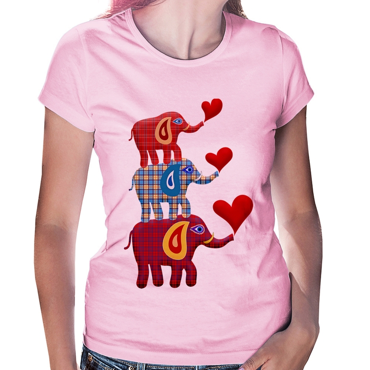 Baby Look Trio Elefantes  - Rosa Bebê