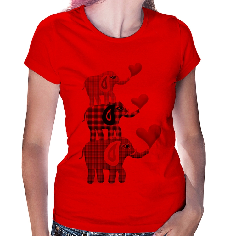 Baby Look Trio Elefantes  - Vermelha