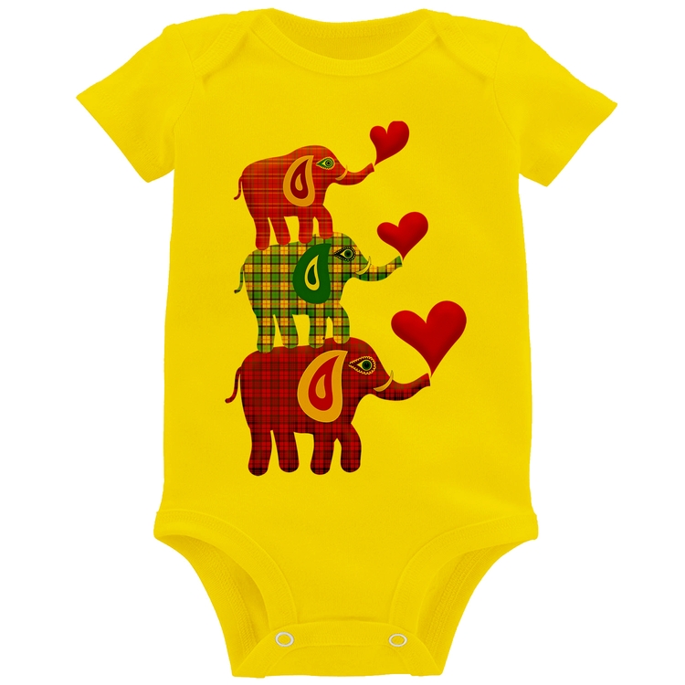 Body Bebê Trio Elefantes  - Amarelo