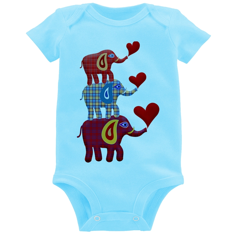 Body Bebê Trio Elefantes  - Azul Bebê