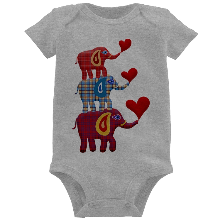 Body Bebê Trio Elefantes  - Cinza