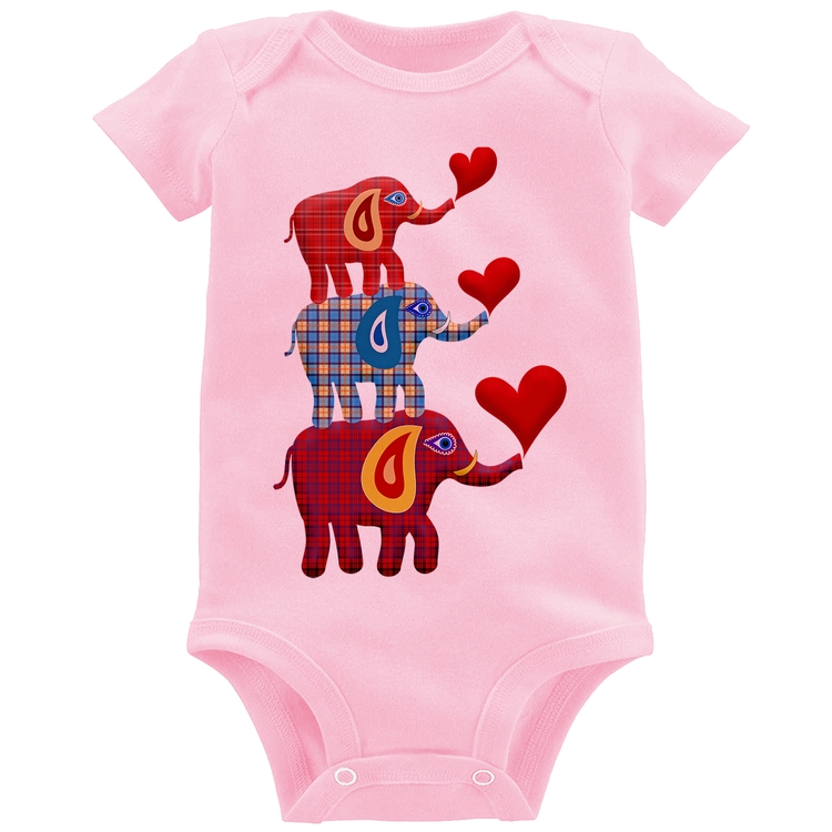 Body Bebê Trio Elefantes  - Rosa Bebê