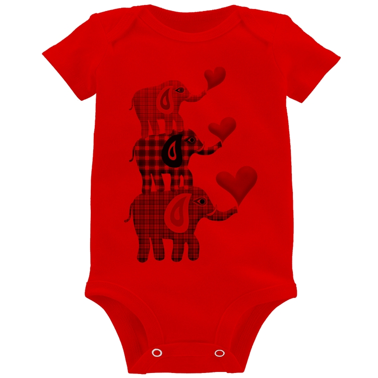 Body Bebê Trio Elefantes  - Vermelho