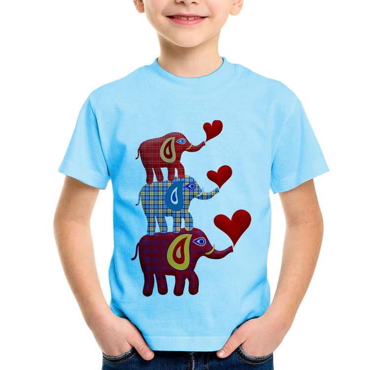Camiseta Infantil Trio Elefantes  - Azul Bebê