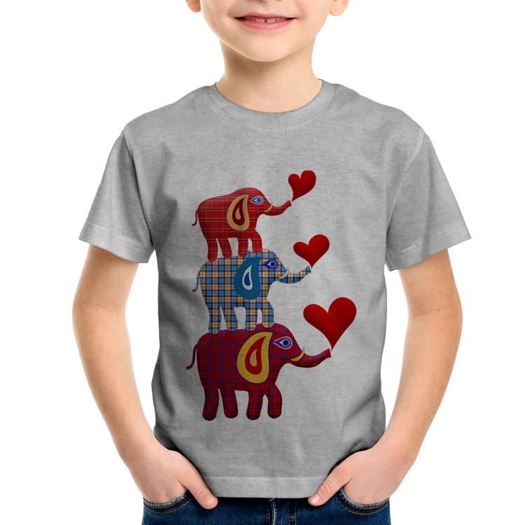 Camiseta Infantil Trio Elefantes  - Cinza