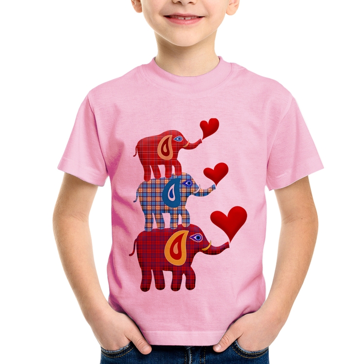Camiseta Infantil Trio Elefantes  - Rosa Bebê