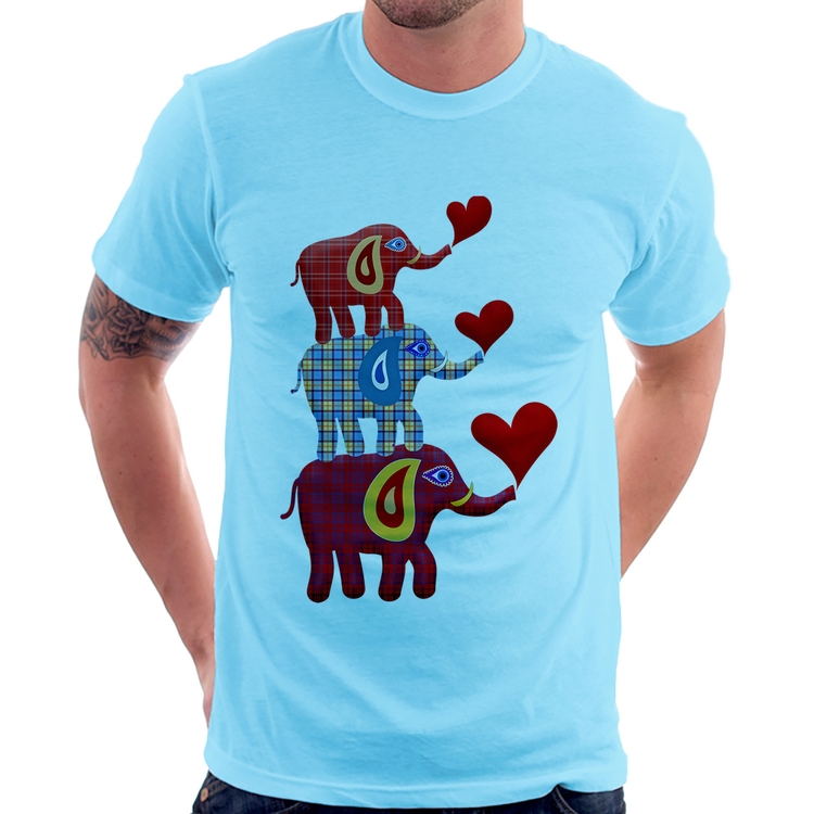 Camiseta Trio Elefantes  - Azul Bebê