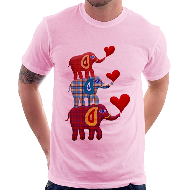Camiseta Trio Elefantes  - Rosa Bebê
