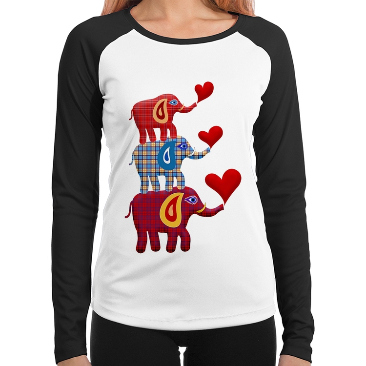 Baby Look Raglan Trio Elefantes  Manga Longa