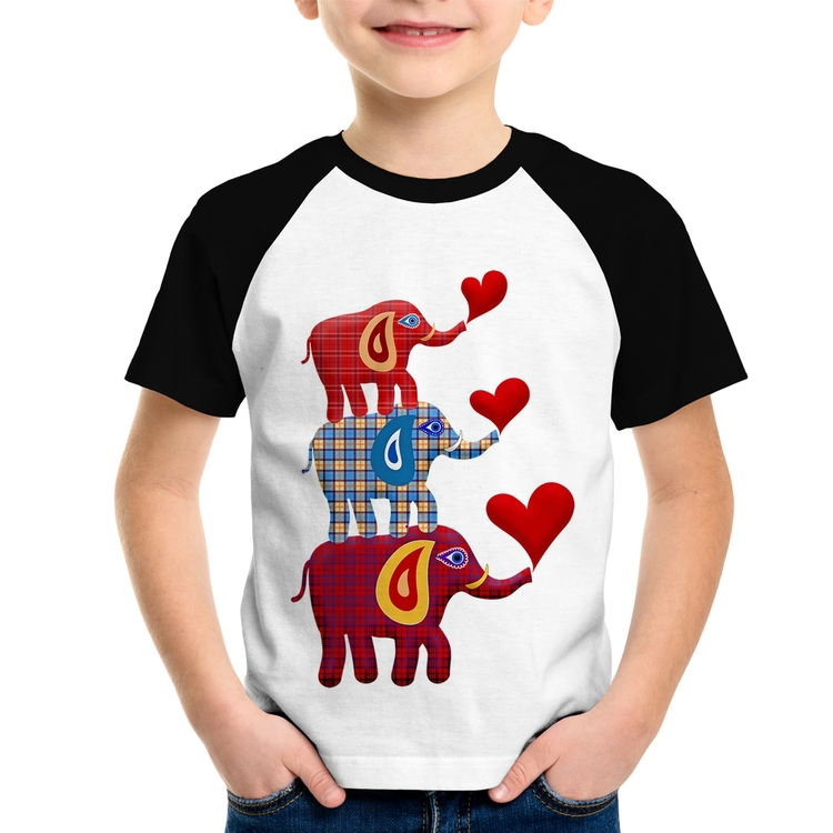 Camiseta Raglan Infantil Trio Elefantes 