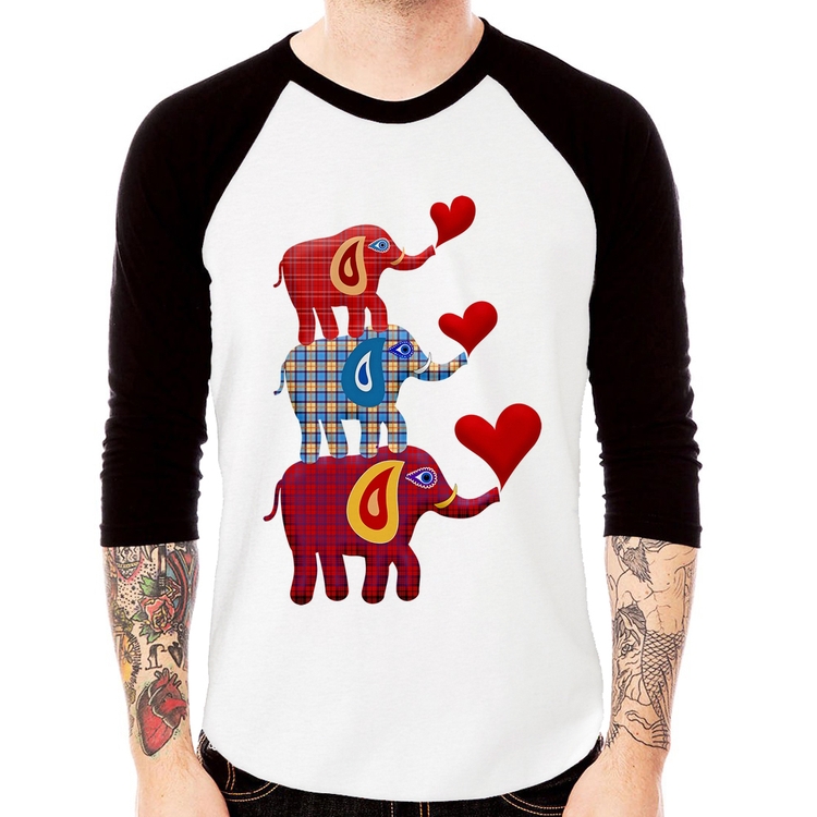 Camiseta Raglan Trio Elefantes  Manga 3/4