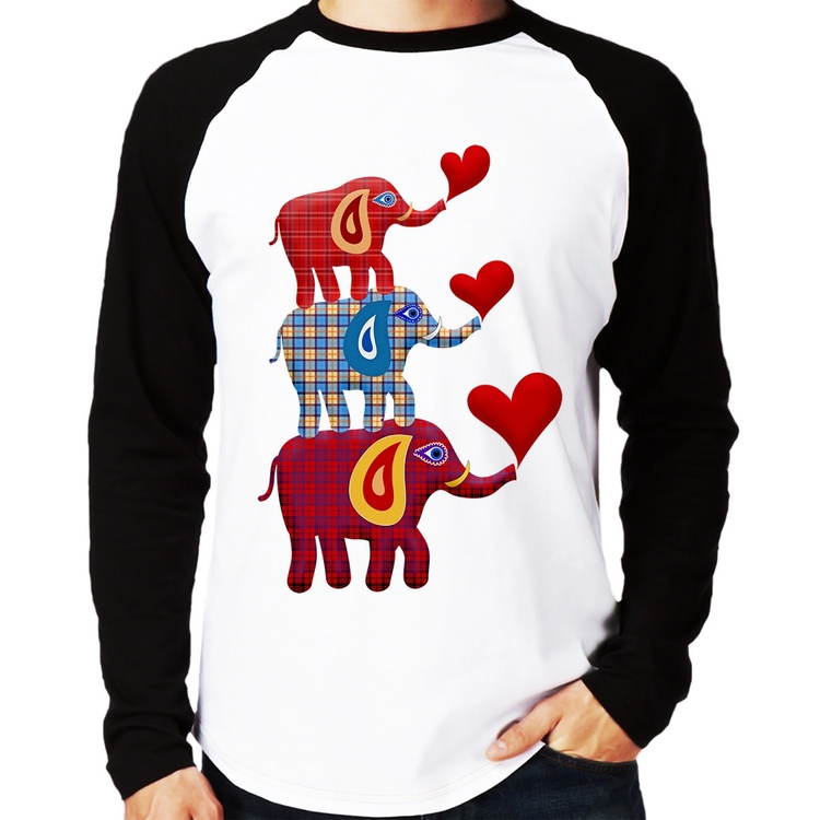Camiseta Raglan Trio Elefantes  Manga Longa