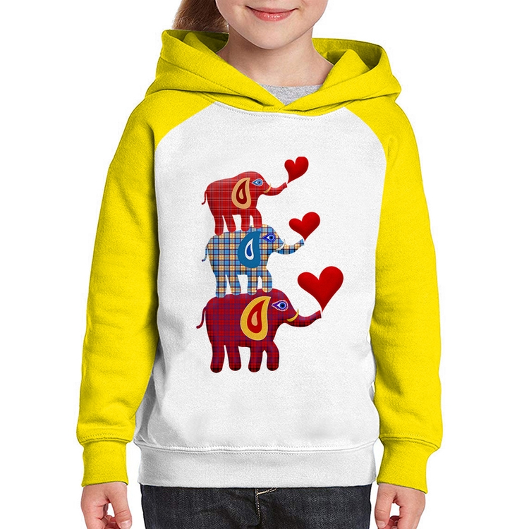 Moletom Infantil Trio Elefantes  - Branco/Amarelo