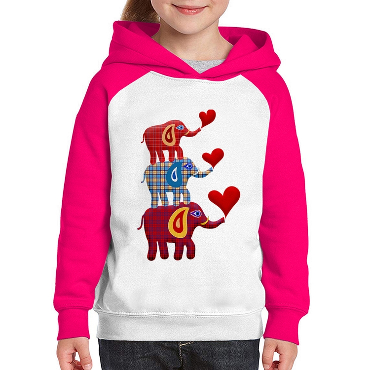 Moletom Infantil Trio Elefantes  - Branco/Rosa