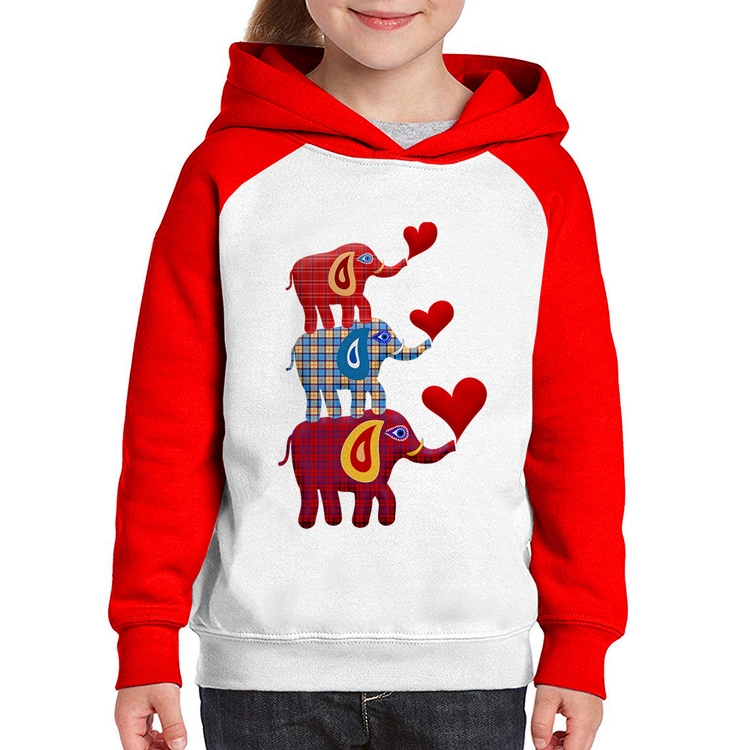 Moletom Infantil Trio Elefantes  - Branco/Vermelho