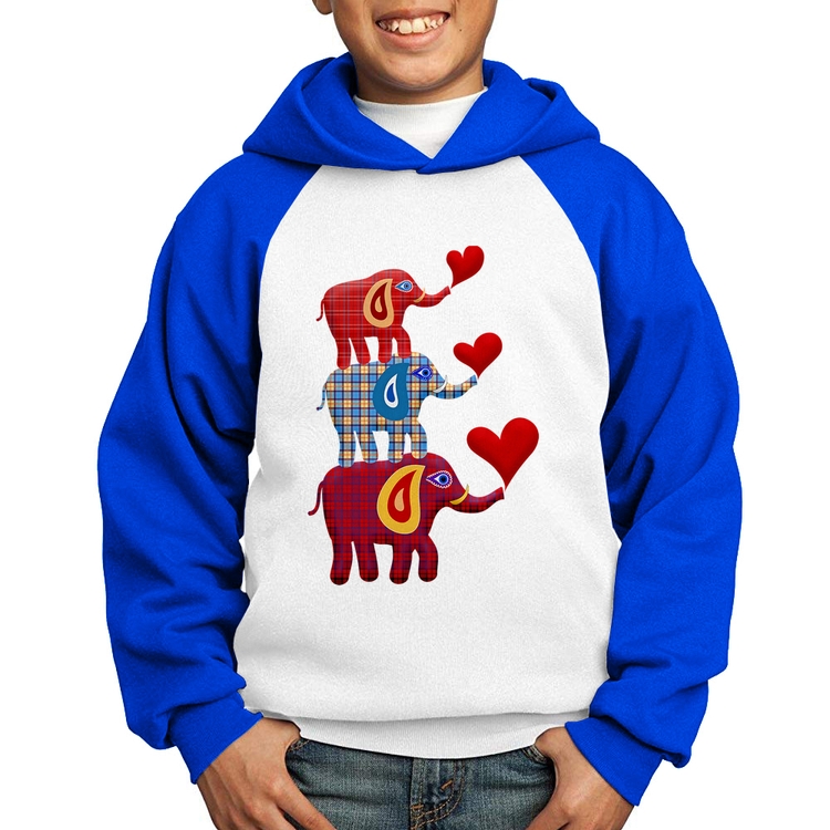 Moletom Infantil Trio Elefantes  - Branco/Azul