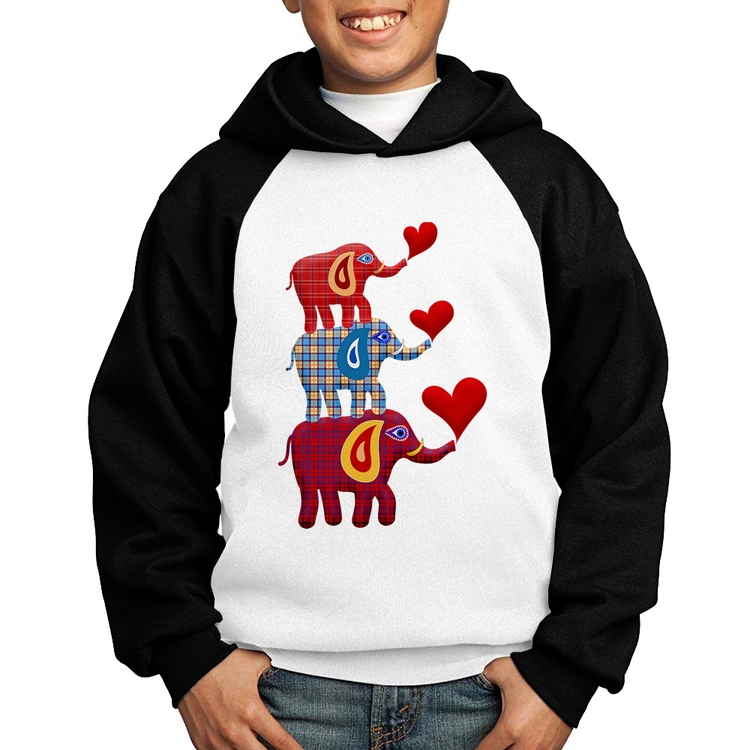 Moletom Infantil Trio Elefantes  - Branco/Preto