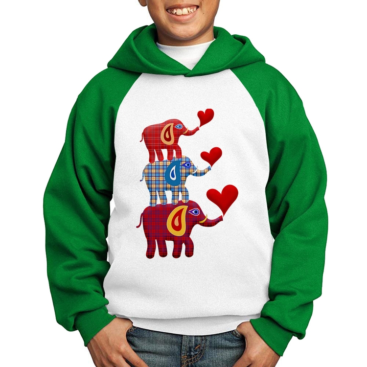 Moletom Infantil Trio Elefantes  - Branco/Verde