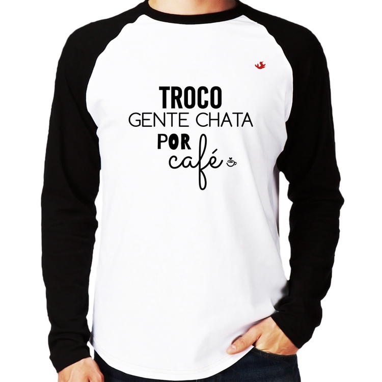 Camiseta Raglan Troco gente chata por café Manga Longa