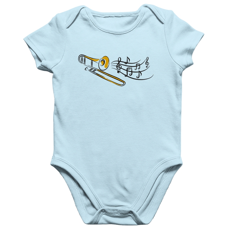 Body Bebê Algodão Trombone Notas Musicais - Azul Bebê