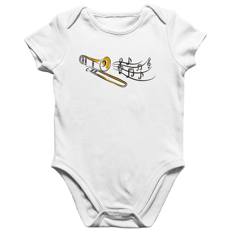 Body Bebê Algodão Trombone Notas Musicais - Branco
